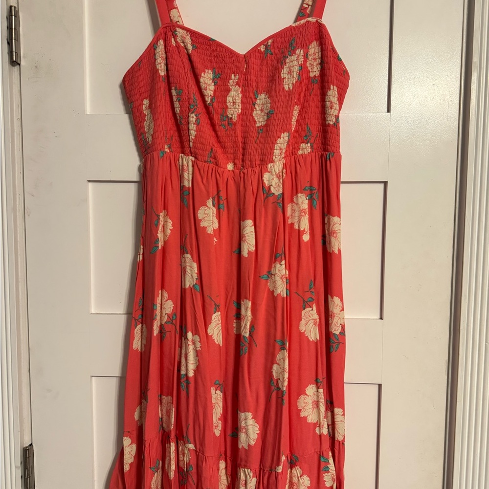 Spaghetti Strap Floral Midi Dress in Melon Size 2